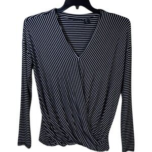 Tahari Top Black/White Striped Faux Wrap in Size M‎ GUC